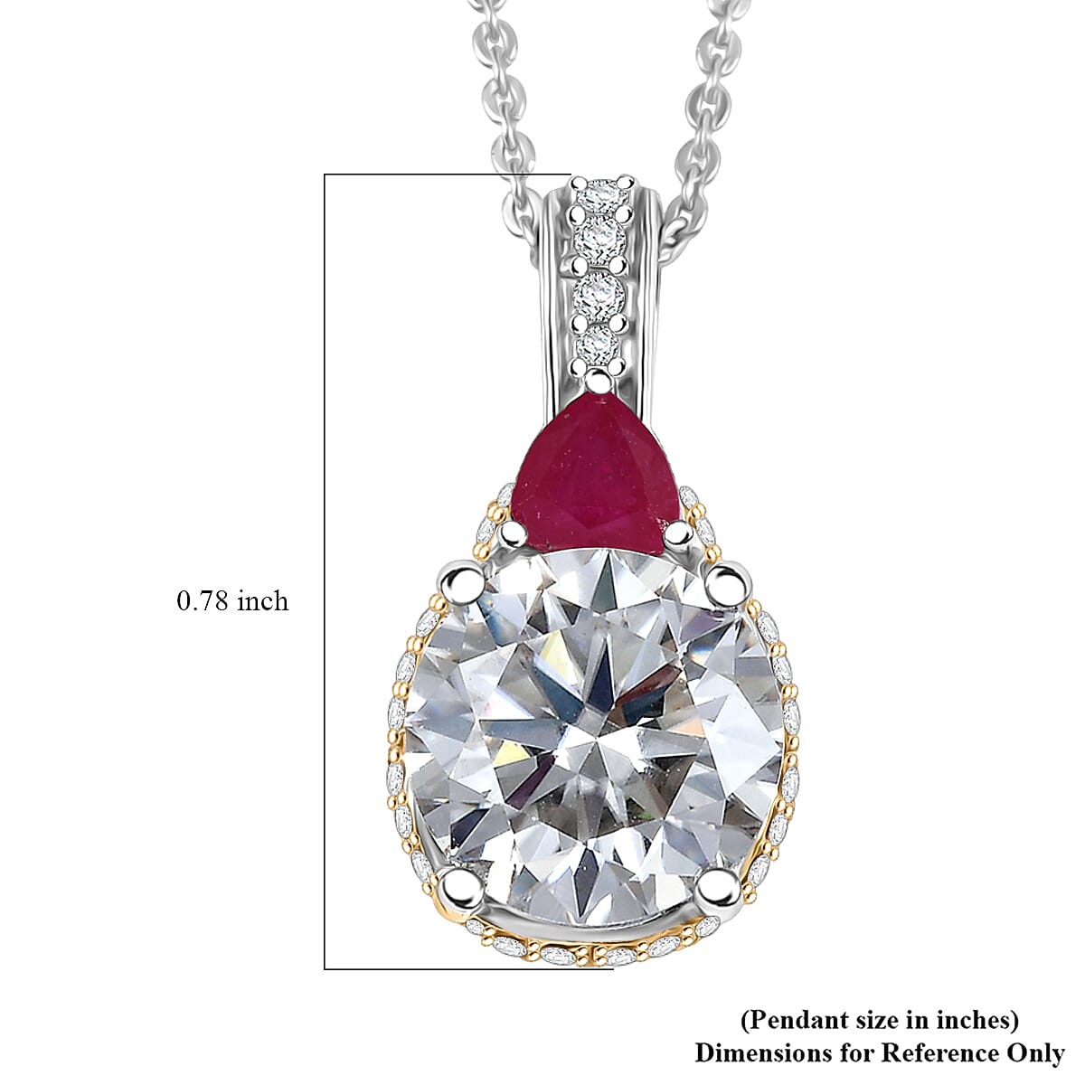 D'Joy Heart and Arrow Cut Moissanite and Niassa Ruby (FF) 3.70 ctw Pendant Necklace in 18K Vermeil YG and Rhodium Over Sterling Silver 20 Inches image number 6