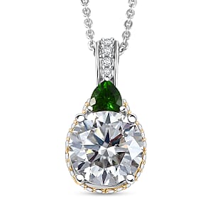 D'Joy Heart and Arrow Cut Moissanite and Chrome Diopside 3.65 ctw Pendant Necklace in 18K Vermeil YG and Rhodium Over Sterling Silver 20 Inches