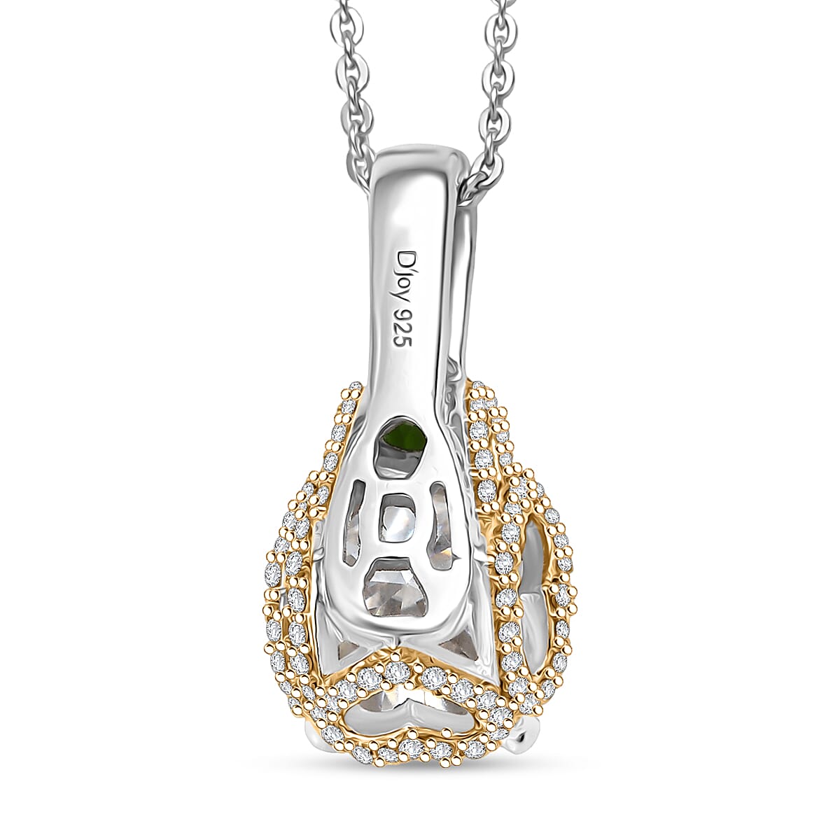 D'Joy Heart and Arrow Cut Moissanite and Chrome Diopside 3.65 ctw Pendant Necklace in 18K Vermeil YG and Rhodium Over Sterling Silver 20 Inches image number 4