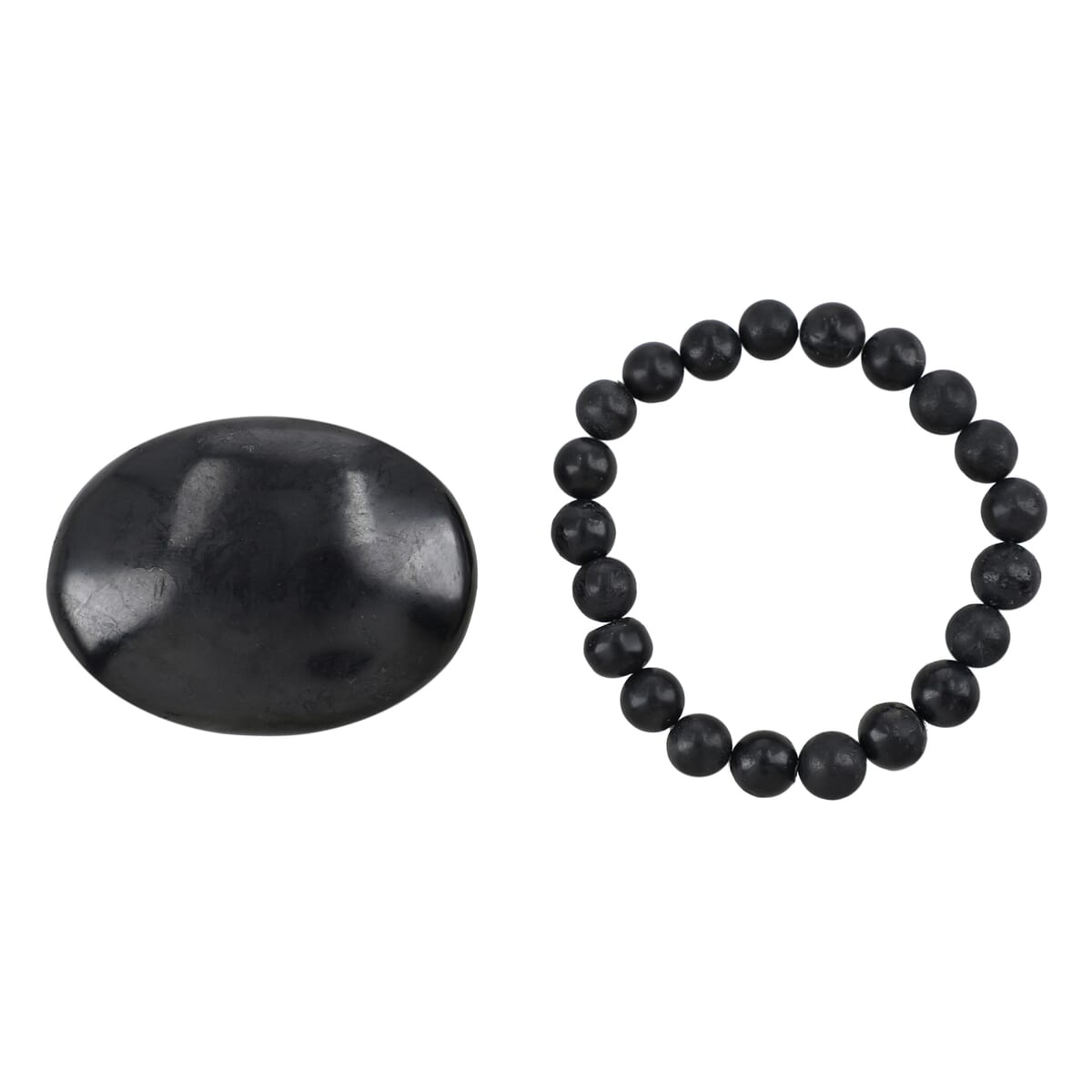 Shungite Beaded Stretch Bracelet and Palm Stone image number 0