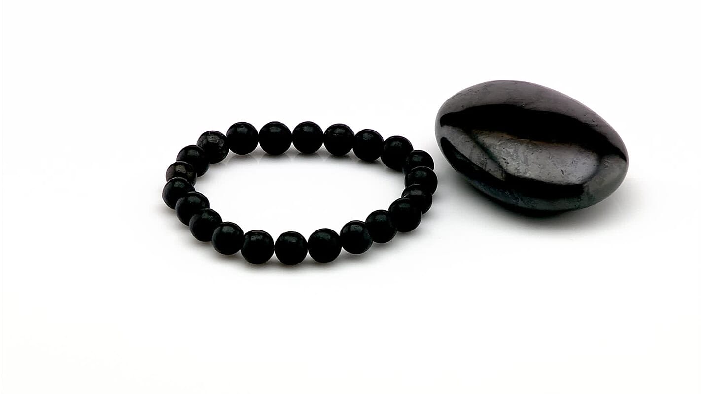 Shungite Beaded Stretch Bracelet and Palm Stone