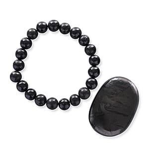 Shungite Beaded Stretch Bracelet and Palm Stone
