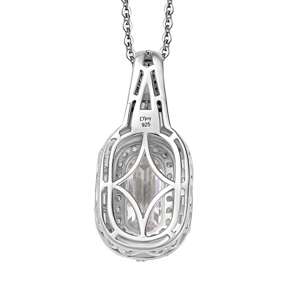 D'Joy Moissanite and Tsavorite Garnet 4.40 ctw Art Deco Pendant Necklace in Rhodium Over Sterling Silver 20 Inches image number 4