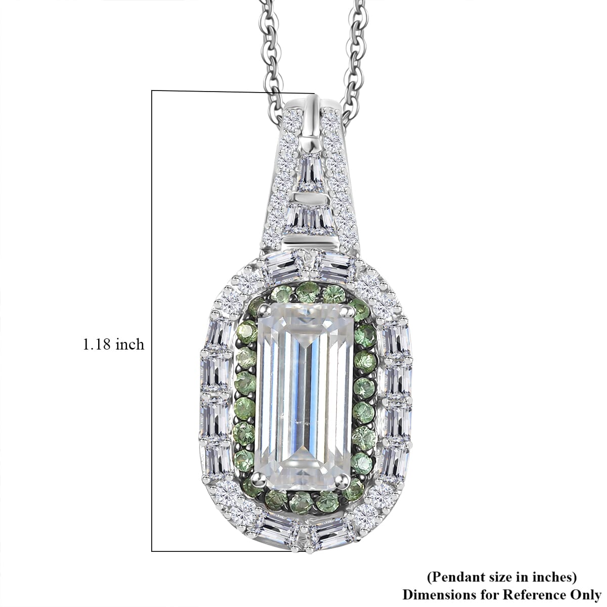 D'Joy Moissanite and Tsavorite Garnet 4.40 ctw Art Deco Pendant Necklace in Rhodium Over Sterling Silver 20 Inches image number 5