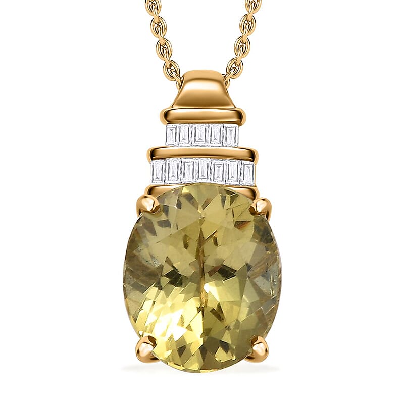Luxoro Premium Madagascar Yellow Apatite and Diamond G-H I2 5.50 ctw Pendant Necklace in 10K Yellow Gold 20 Inches