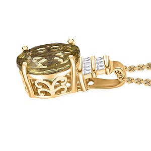 Luxoro Premium Madagascar Yellow Apatite and Diamond G-H I2 5.50 ctw Pendant Necklace in 10K Yellow Gold 20 Inches