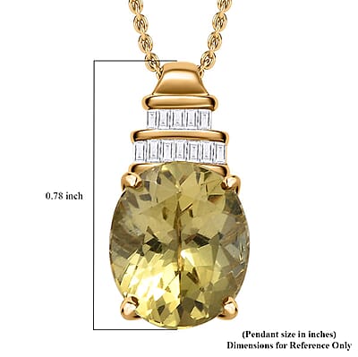 Luxoro Premium Madagascar Yellow Apatite and Diamond G-H I2 5.50 ctw Pendant Necklace in 10K Yellow Gold 20 Inches