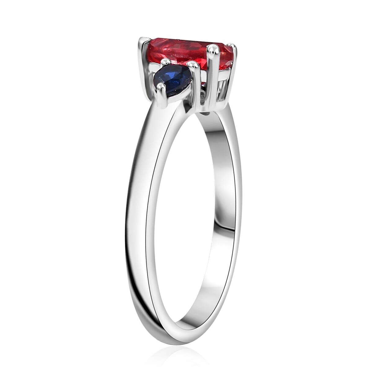 2 Piece Set - Lab Created Multi Sapphire 3.80 ctw Earrings and Ring (Size 8) in Rhodium Over Sterling Silver image number 3