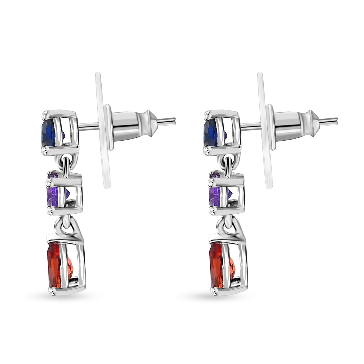 2 Piece Set - Lab Created Multi Sapphire 3.80 ctw Earrings and Ring (Size 8) in Rhodium Over Sterling Silver image number 6