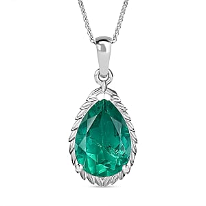 D'Joy Emeraldine Quartz (Triplet) 6.00 ctw Pendant Necklace in Rhodium Over Sterling Silver 20 Inches 