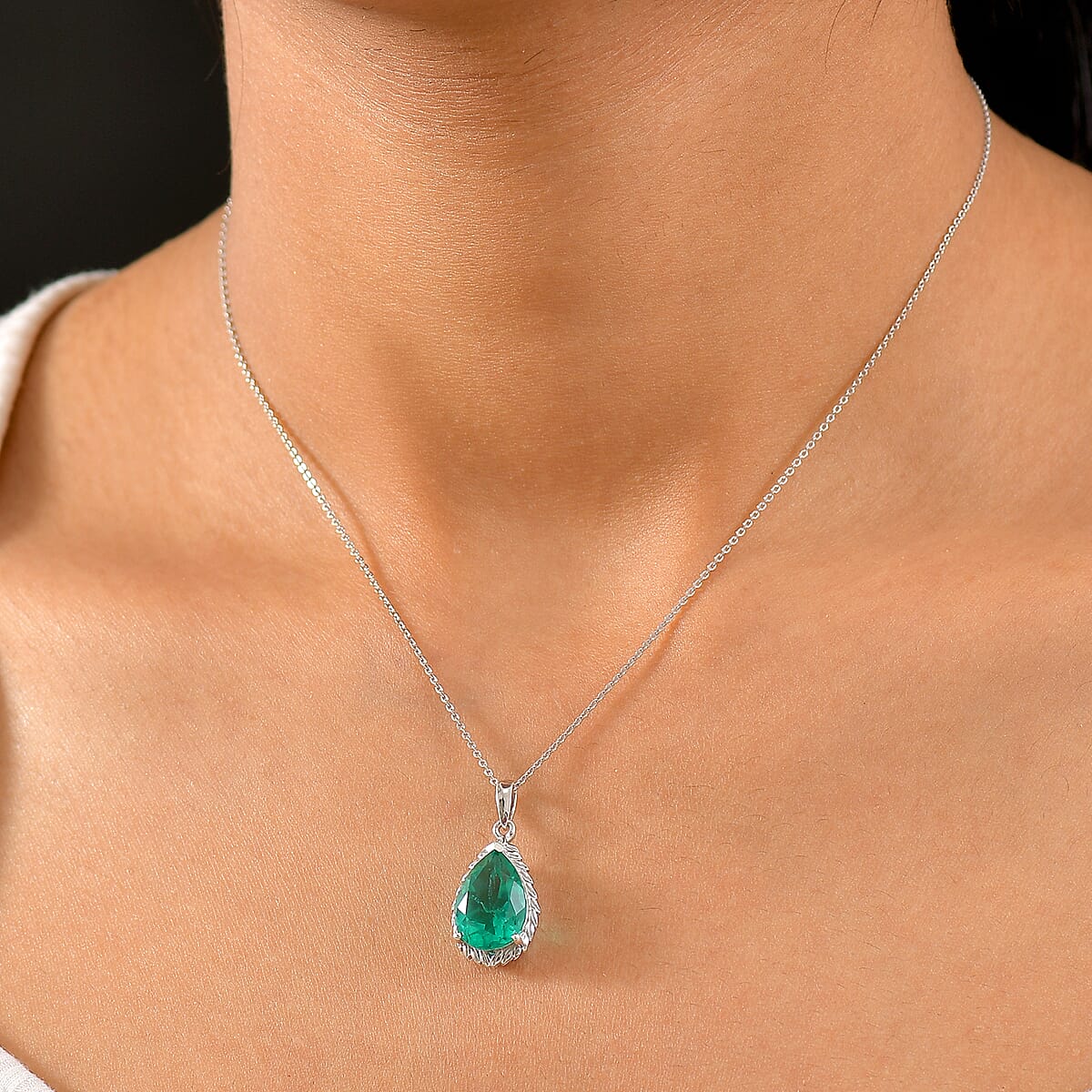 D'Joy Emeraldine Quartz (Triplet) 6.00 ctw Pendant Necklace in Rhodium Over Sterling Silver 20 Inches  image number 1