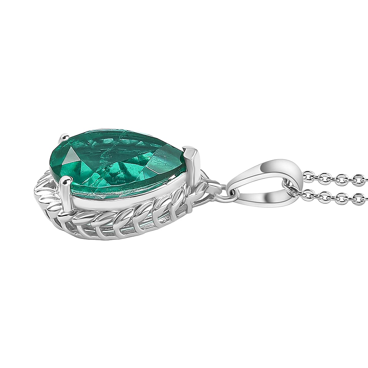 D'Joy Emeraldine Quartz (Triplet) 6.00 ctw Pendant Necklace in Rhodium Over Sterling Silver 20 Inches  image number 3