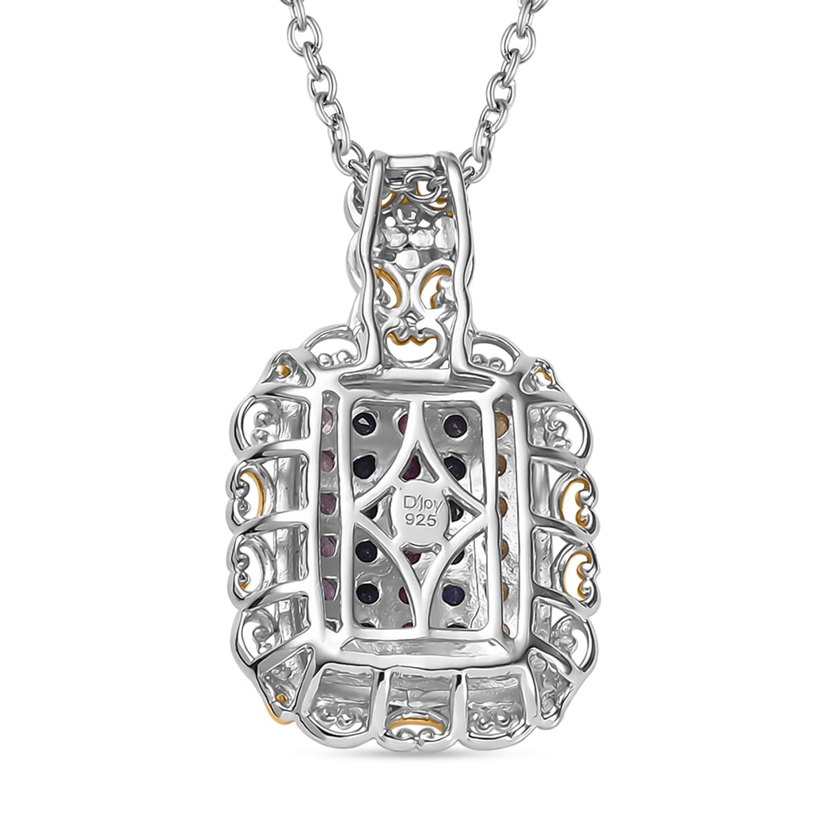 Lab Created Blue Sapphire and Multi Gemstone 1.60 ctw Pendant in Platinum Over Sterling Silver with Stainless Steel Necklace 20 Inches image number 4