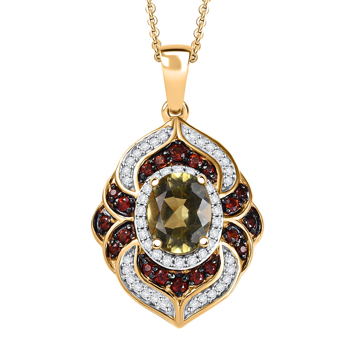Madagascar Yellow Apatite, Brown and White Zircon 2.35 ctw Floral Vintage Pendant Necklace in 18K Vermeil Yellow Gold Over Sterling Silver 20 Inches image number 0