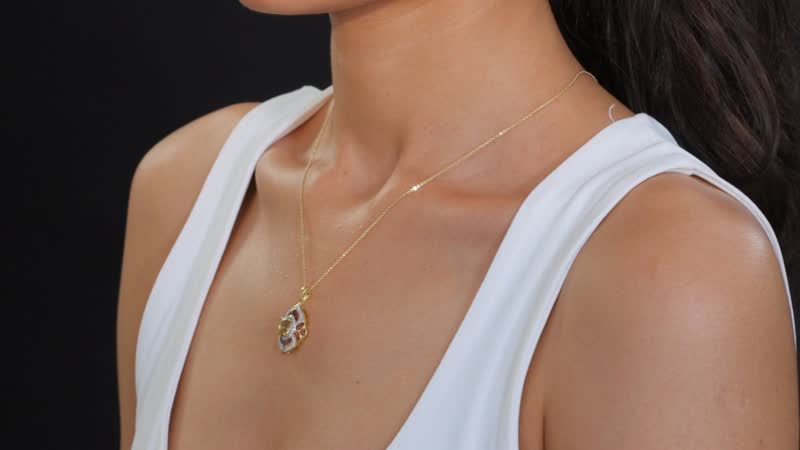 D'Joy Madagascar Yellow Apatite, Brown and White Zircon 2.35 ctw Floral Vintage Pendant Necklace in 18K Vermeil Yellow Gold Over Sterling Silver 20 Inches