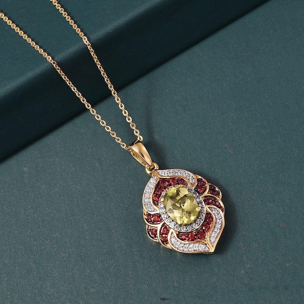 Madagascar Yellow Apatite, Brown and White Zircon 2.35 ctw Floral Vintage Pendant Necklace in 18K Vermeil Yellow Gold Over Sterling Silver 20 Inches image number 1