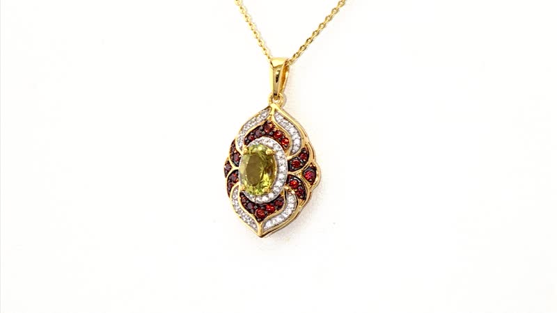 D'Joy Madagascar Yellow Apatite, Brown and White Zircon 2.35 ctw Floral Vintage Pendant Necklace in 18K Vermeil Yellow Gold Over Sterling Silver 20 Inches