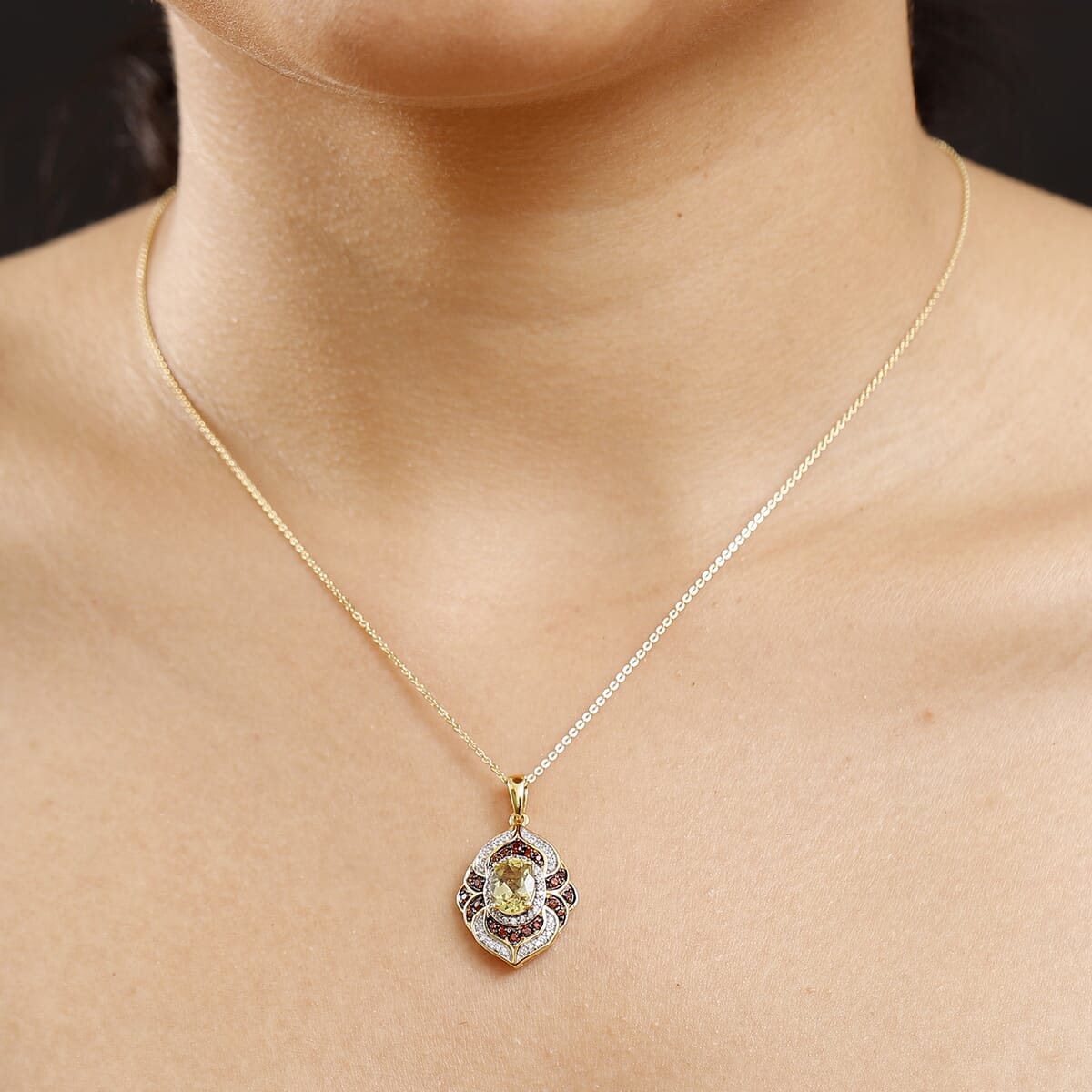 Madagascar Yellow Apatite, Brown and White Zircon 2.35 ctw Floral Vintage Pendant Necklace in 18K Vermeil Yellow Gold Over Sterling Silver 20 Inches image number 2