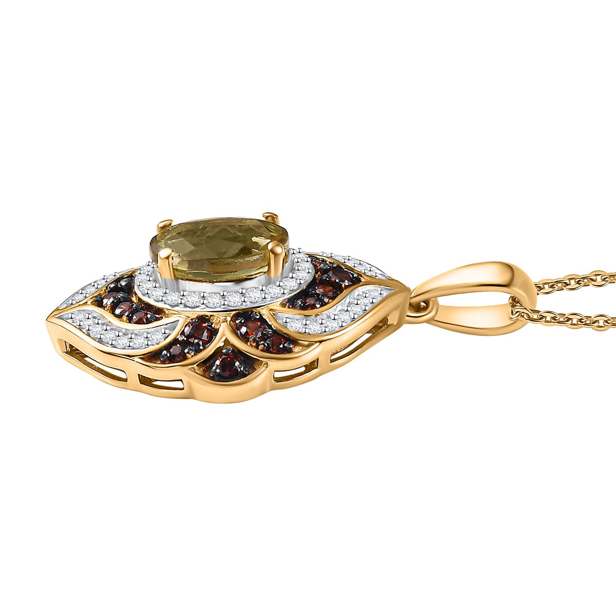 Madagascar Yellow Apatite, Brown and White Zircon 2.35 ctw Floral Vintage Pendant Necklace in 18K Vermeil Yellow Gold Over Sterling Silver 20 Inches image number 3