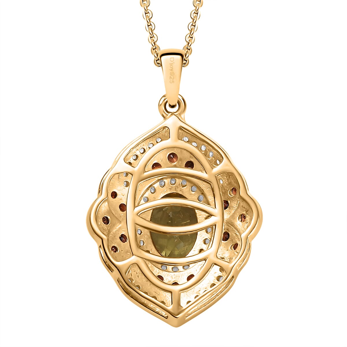 Madagascar Yellow Apatite, Brown and White Zircon 2.35 ctw Floral Vintage Pendant Necklace in 18K Vermeil Yellow Gold Over Sterling Silver 20 Inches image number 4
