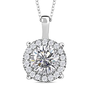 Moissanite 2.10 ctw Pendant Necklace in Rhodium Over Sterling Silver 20 Inches 