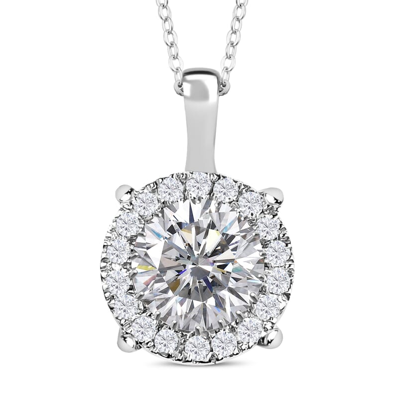 Moissanite 2.10 ctw Pendant Necklace in Rhodium Over Sterling Silver 20 Inches 