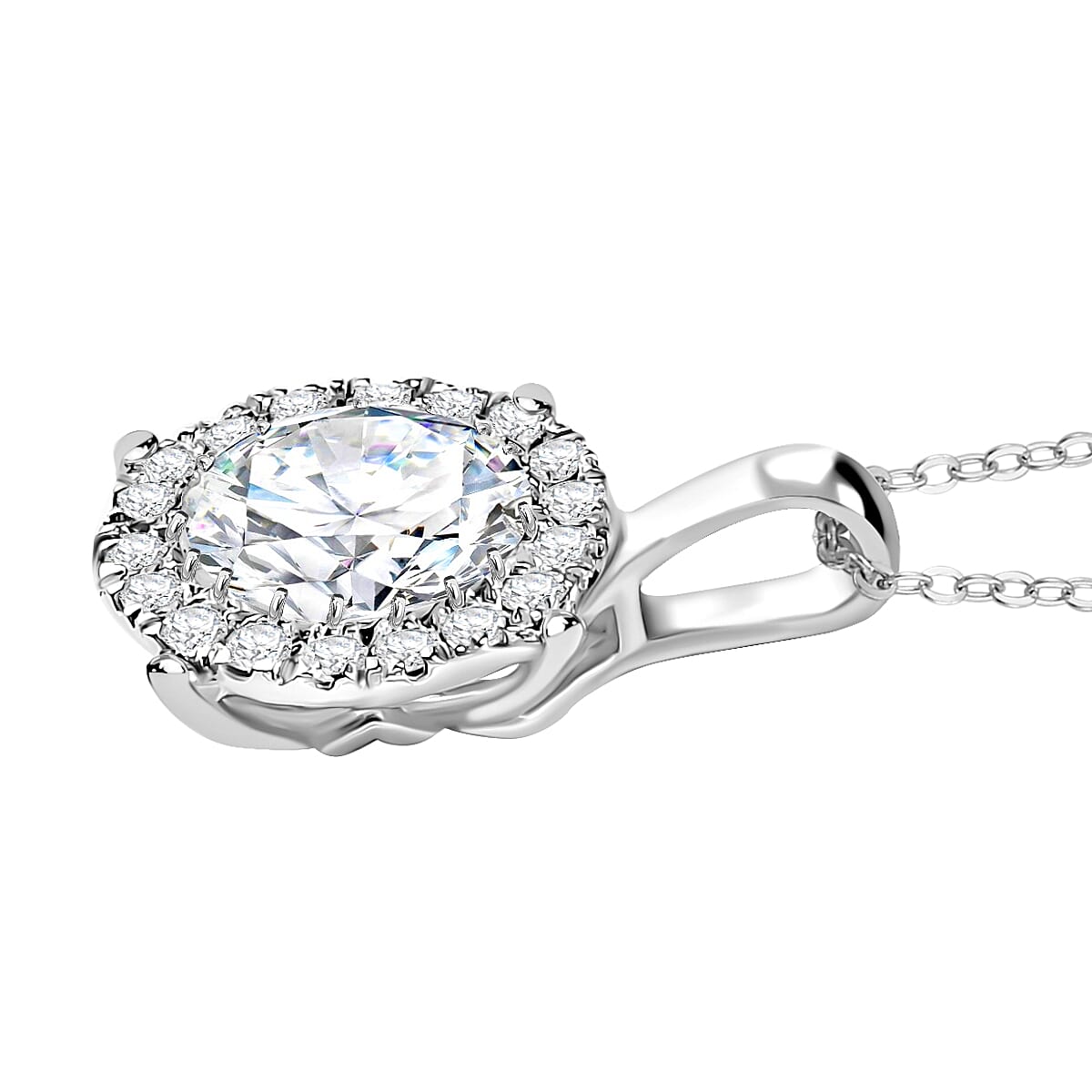 Moissanite 2.10 ctw Pendant Necklace in Rhodium Over Sterling Silver 20 Inches  image number 3