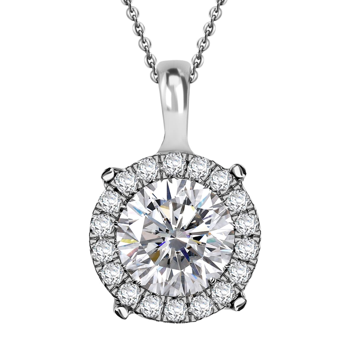 Moissanite 2.10 ctw Pendant Necklace 20 Inches in Rhodium Over Sterling Silver  image number 0