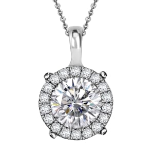 Moissanite 2.10 ctw Pendant Necklace 20 Inches in Rhodium Over Sterling Silver 