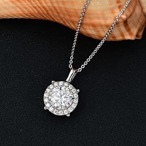 Moissanite 2.10 ctw Pendant Necklace 20 Inches in Rhodium Over Sterling Silver 