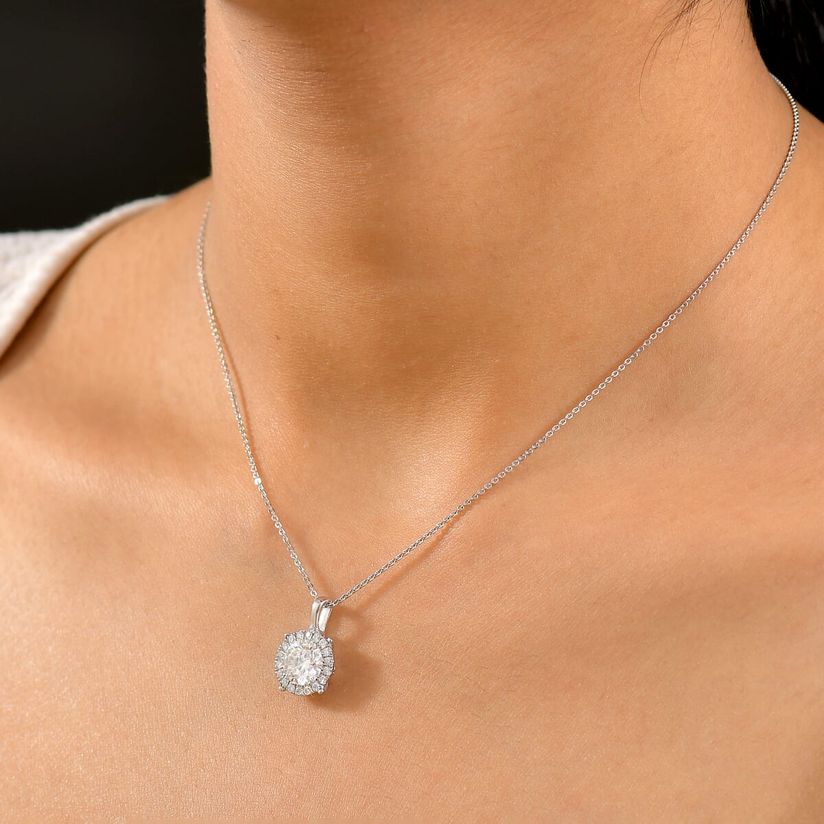 Moissanite 2.10 ctw Pendant Necklace 20 Inches in Rhodium Over Sterling Silver  image number 2