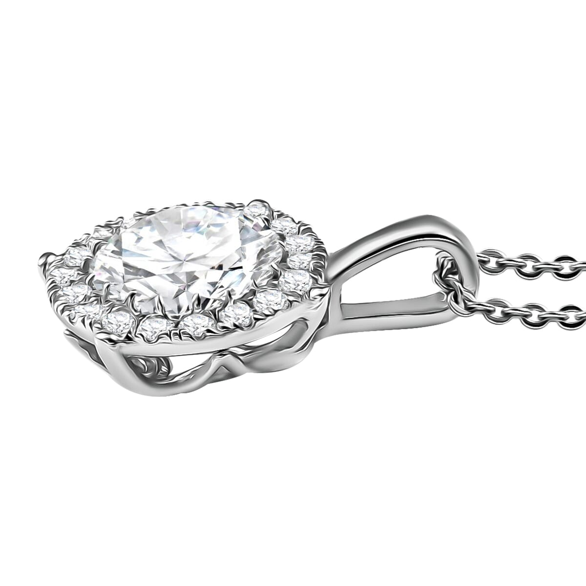 Moissanite 2.10 ctw Pendant Necklace 20 Inches in Rhodium Over Sterling Silver  image number 3