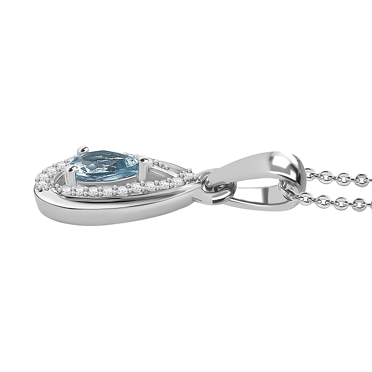Santamaria Aquamarine and White Zircon 0.90 ctw Pendant Necklace in Rhodium Over Sterling Silver 20 Inches  image number 3