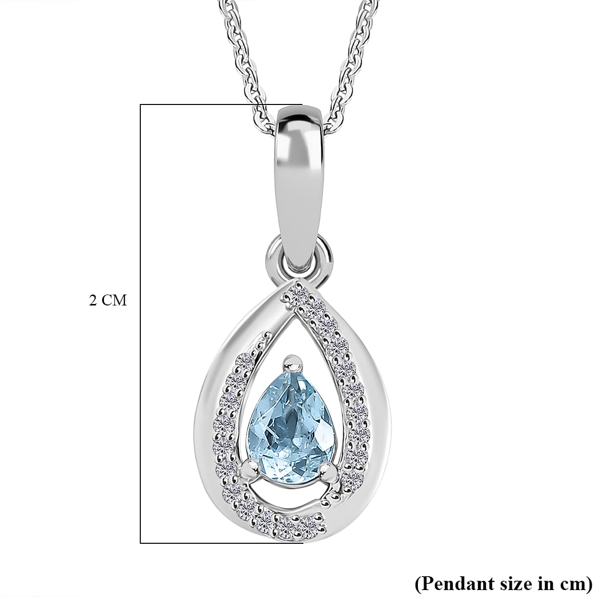 Santamaria Aquamarine and White Zircon 0.90 ctw Pendant Necklace in Rhodium Over Sterling Silver 20 Inches  image number 6