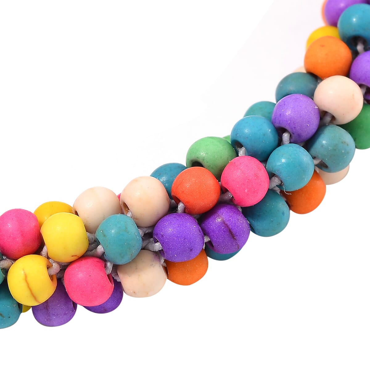 Set of 2 Constituted Multi Color Howlite 116.00 ctw Beaded Woven Bracelet (6.5-7In) and Earrings in Stainless Steel image number 3