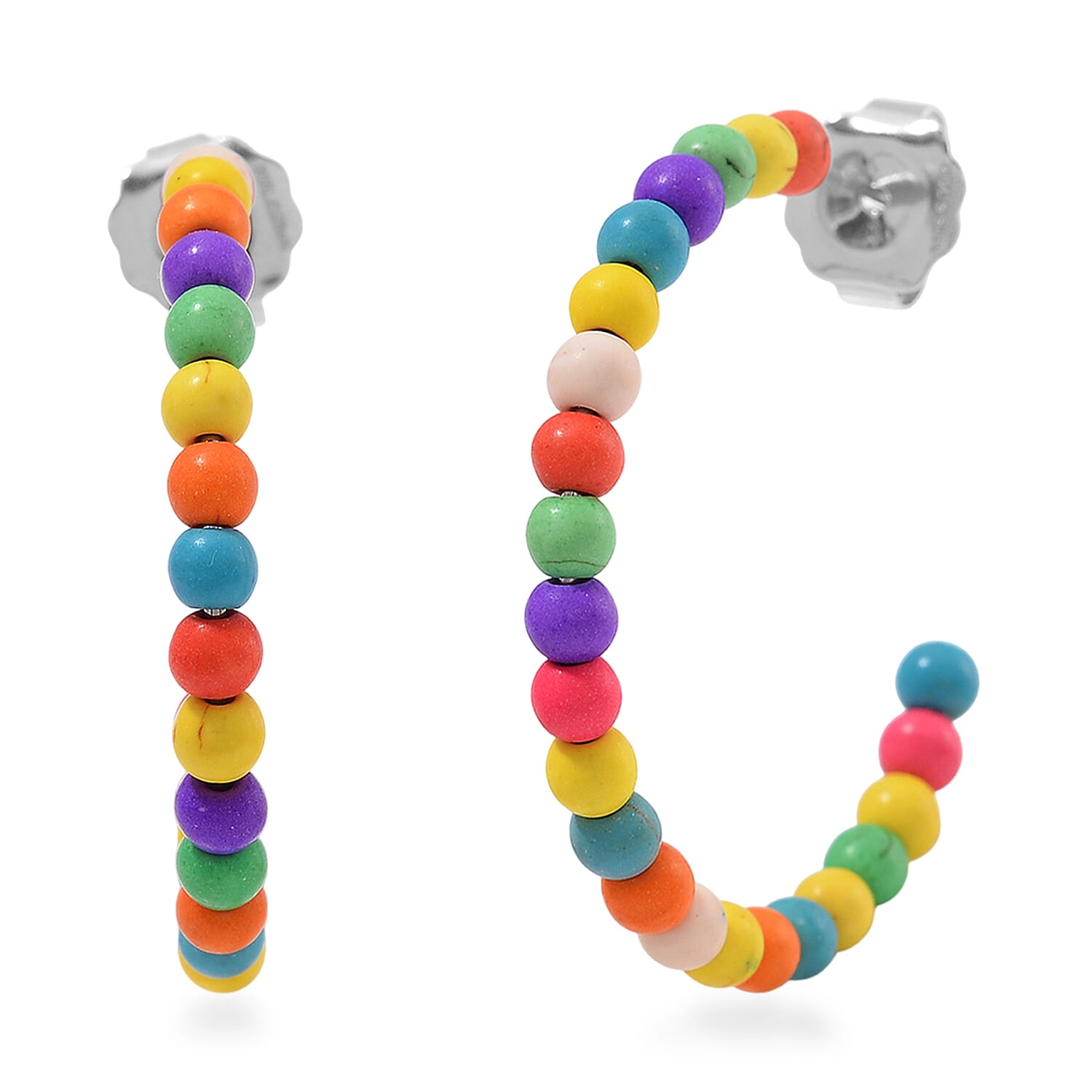 Set of 2 Constituted Multi Color Howlite 116.00 ctw Beaded Woven Bracelet (6.5-7In) and Earrings in Stainless Steel