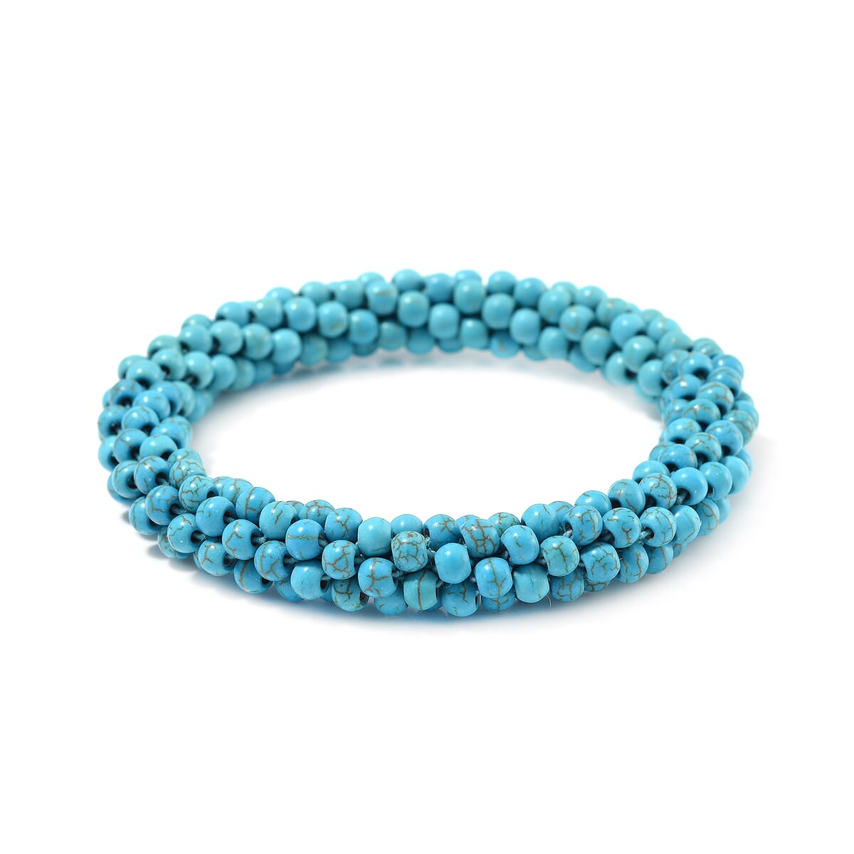 Set of 2 Constituted Blue Howlite 116.00 ctw Beaded Woven Bracelet (6.5-7In) and Earrings in Stainless Steel image number 2