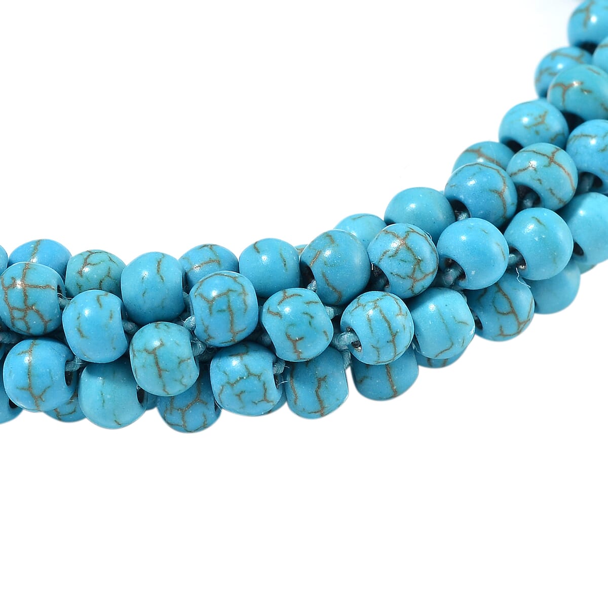 Set of 2 Constituted Blue Howlite 116.00 ctw Beaded Woven Bracelet (6.5-7In) and Earrings in Stainless Steel image number 3