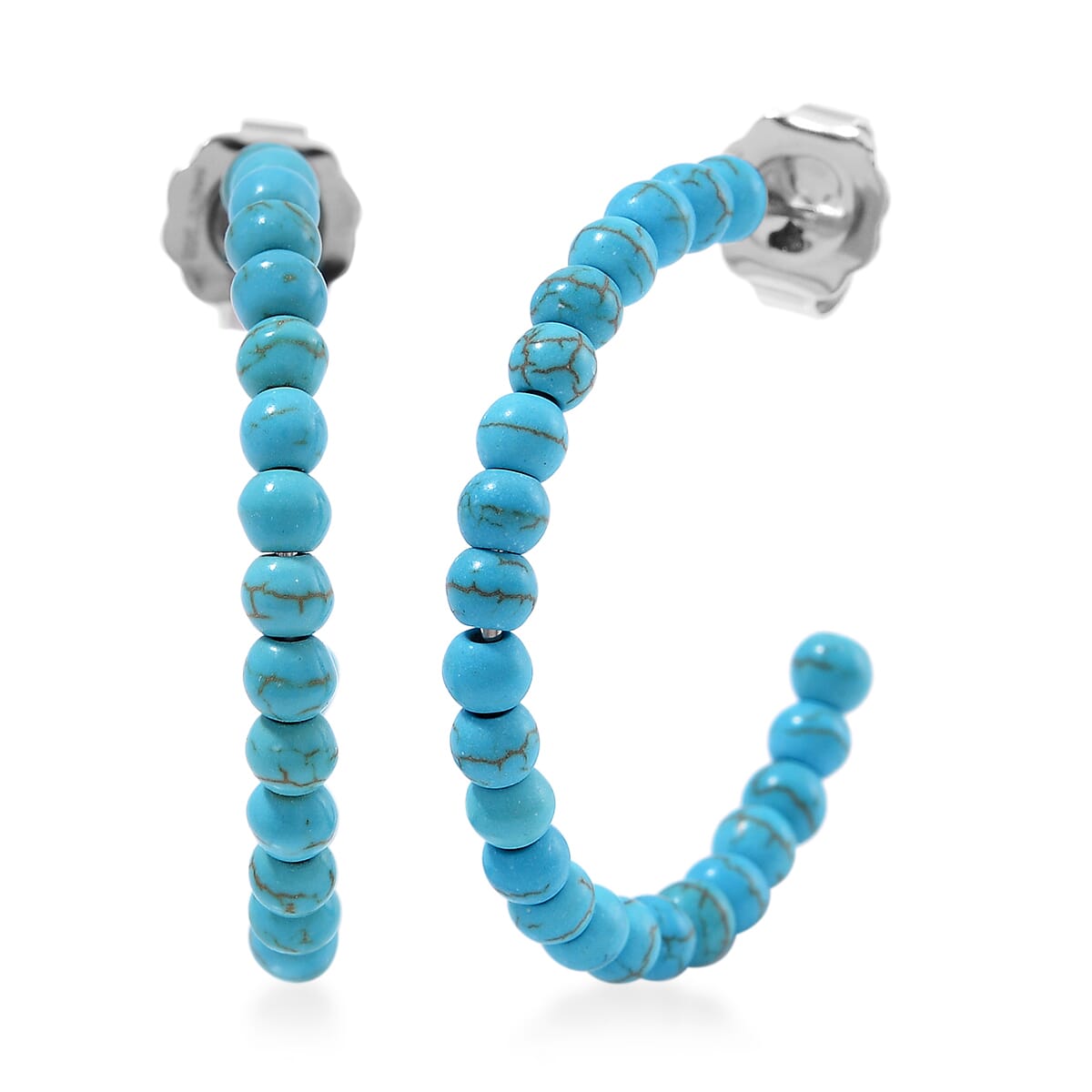 Set of 2 Constituted Blue Howlite 116.00 ctw Beaded Woven Bracelet (6.5-7In) and Earrings in Stainless Steel image number 5