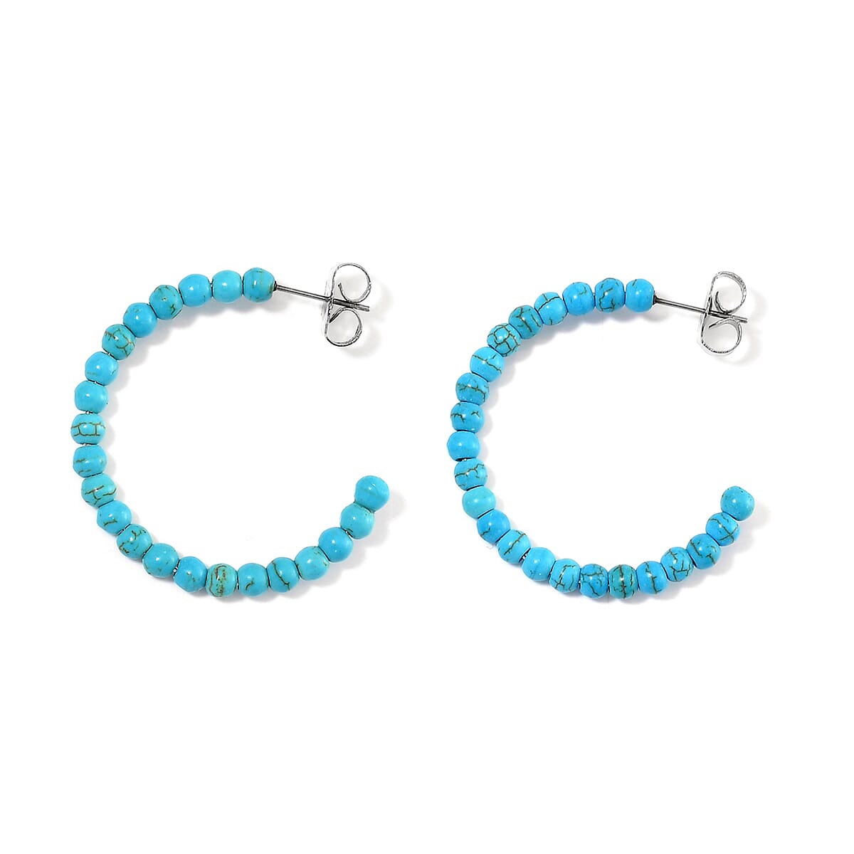 Set of 2 Constituted Blue Howlite 116.00 ctw Beaded Woven Bracelet (6.5-7In) and Earrings in Stainless Steel image number 6