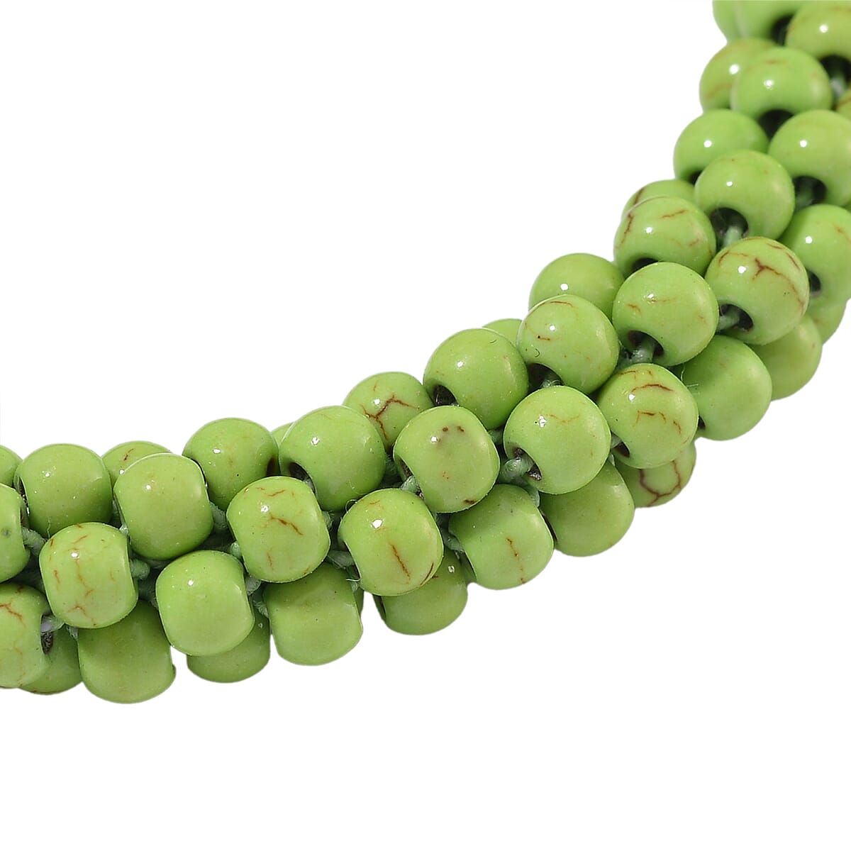 Set of 2 Constituted Green Howlite 116.00 ctw Beaded Woven Bracelet (6.5-7In) and Earrings in Stainless Steel image number 3