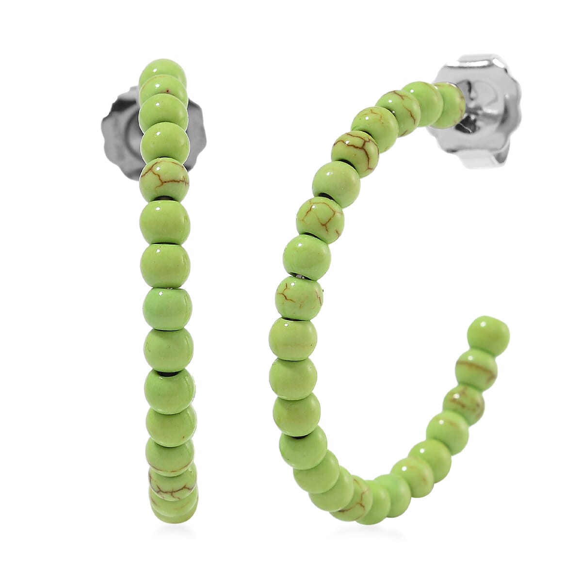Set of 2 Constituted Green Howlite 116.00 ctw Beaded Woven Bracelet (6.5-7In) and Earrings in Stainless Steel image number 5