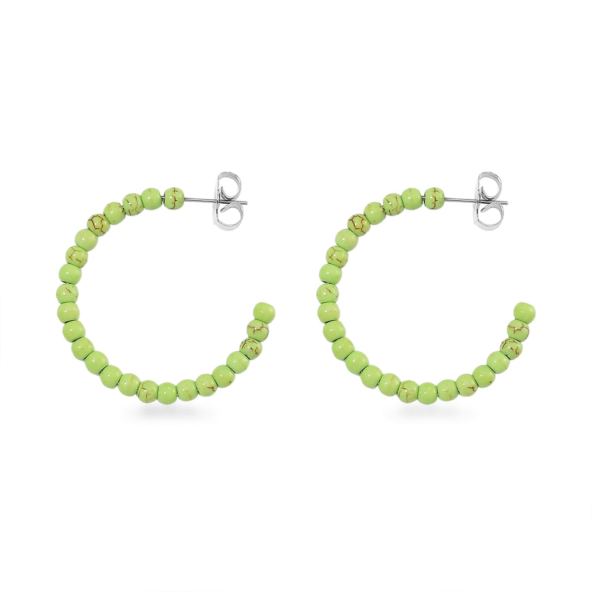 Set of 2 Constituted Green Howlite 116.00 ctw Beaded Woven Bracelet (6.5-7In) and Earrings in Stainless Steel image number 6