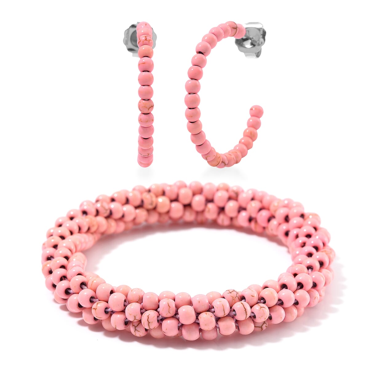 Set of 2 Almandine 116.00 ctw Beaded Woven Bracelet (6.5-7In) and Earrings in Stainless Steel image number 0