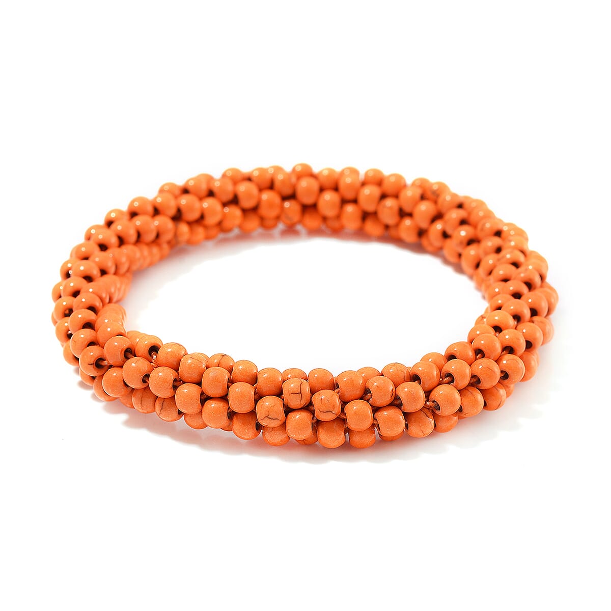 Set of 2 Constituted Orange Howlite 116.00 ctw Beaded Woven Bracelet (6.5-7In) and Earrings in Stainless Steel image number 2