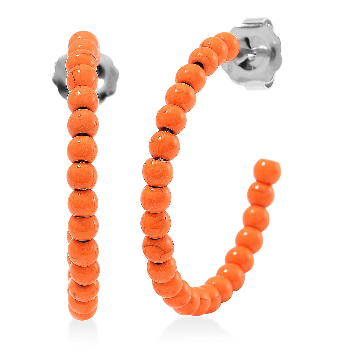 Set of 2 Constituted Orange Howlite 116.00 ctw Beaded Woven Bracelet (6.5-7In) and Earrings in Stainless Steel image number 5