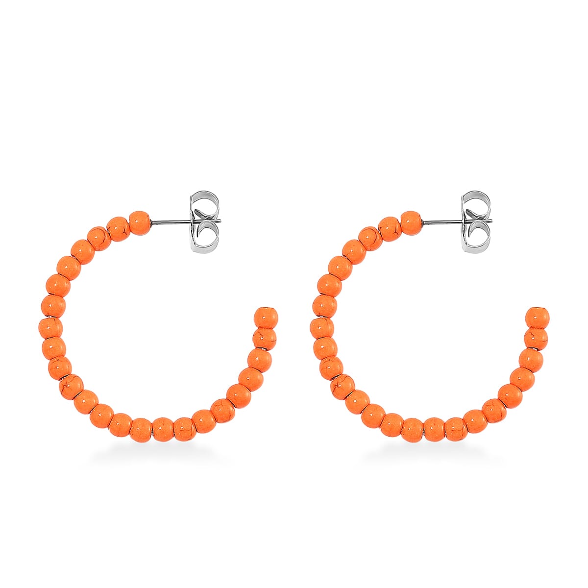 Set of 2 Constituted Orange Howlite 116.00 ctw Beaded Woven Bracelet (6.5-7In) and Earrings in Stainless Steel image number 6