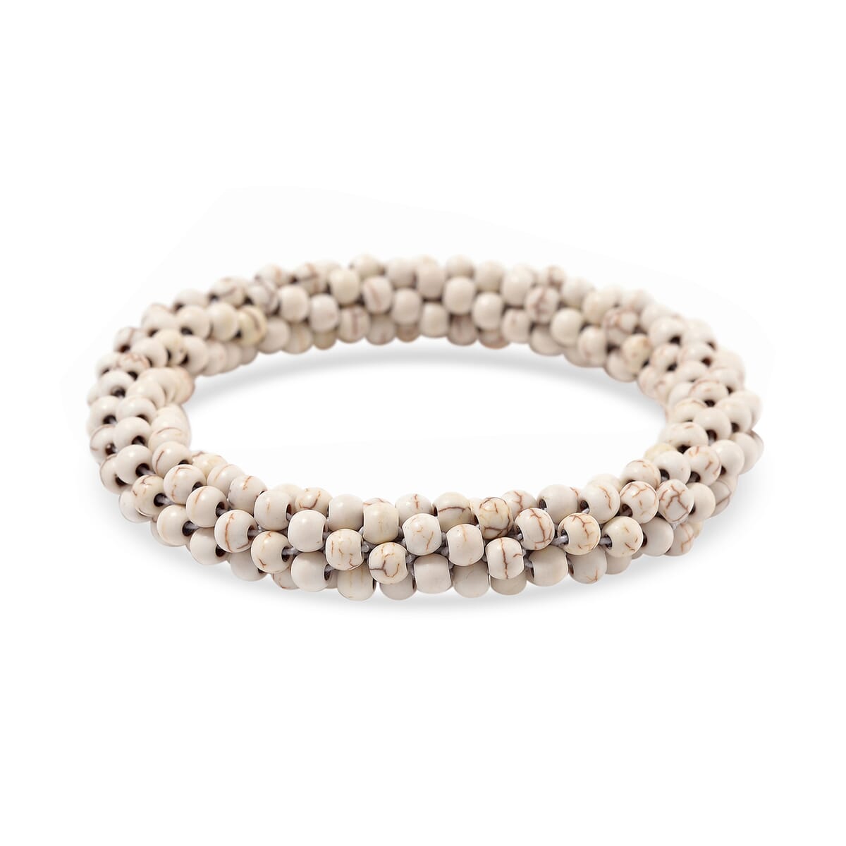Set of 2 Constituted White Howlite 116.00 ctw Beaded Woven Bracelet (6.5-7In) and Earrings in Stainless Steel image number 2