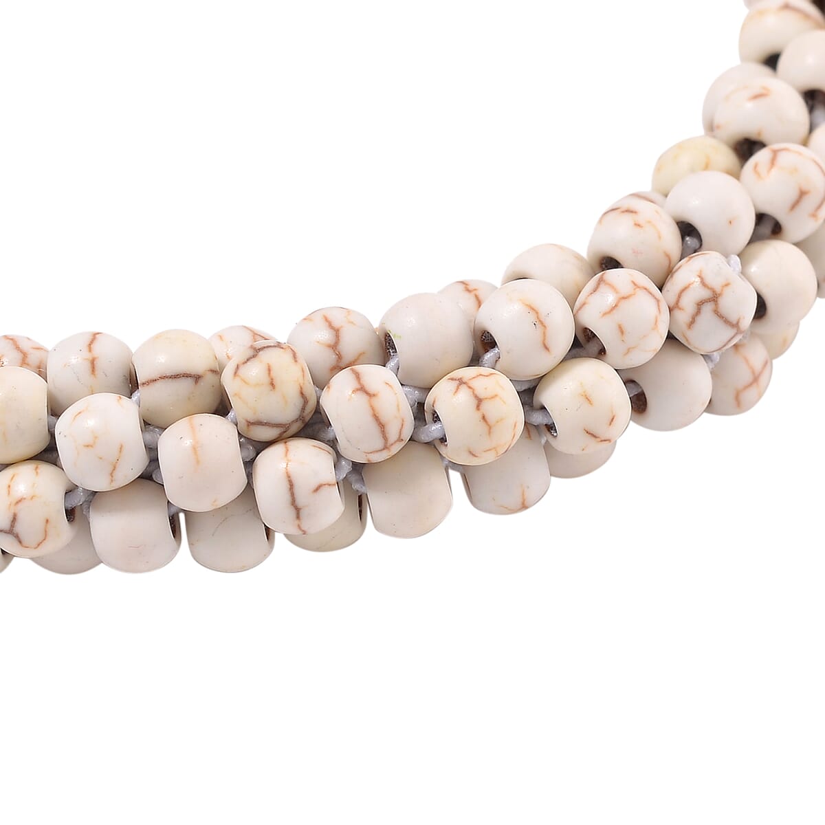 Set of 2 Constituted White Howlite 116.00 ctw Beaded Woven Bracelet (6.5-7In) and Earrings in Stainless Steel image number 3