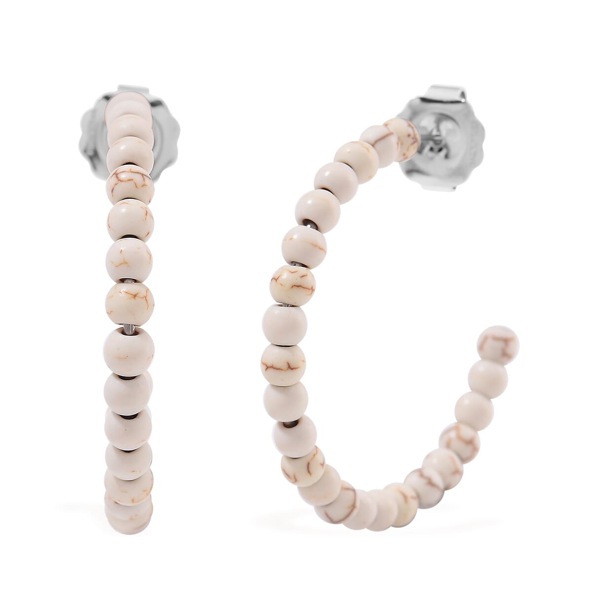 Set of 2 Constituted White Howlite 116.00 ctw Beaded Woven Bracelet (6.5-7In) and Earrings in Stainless Steel image number 5